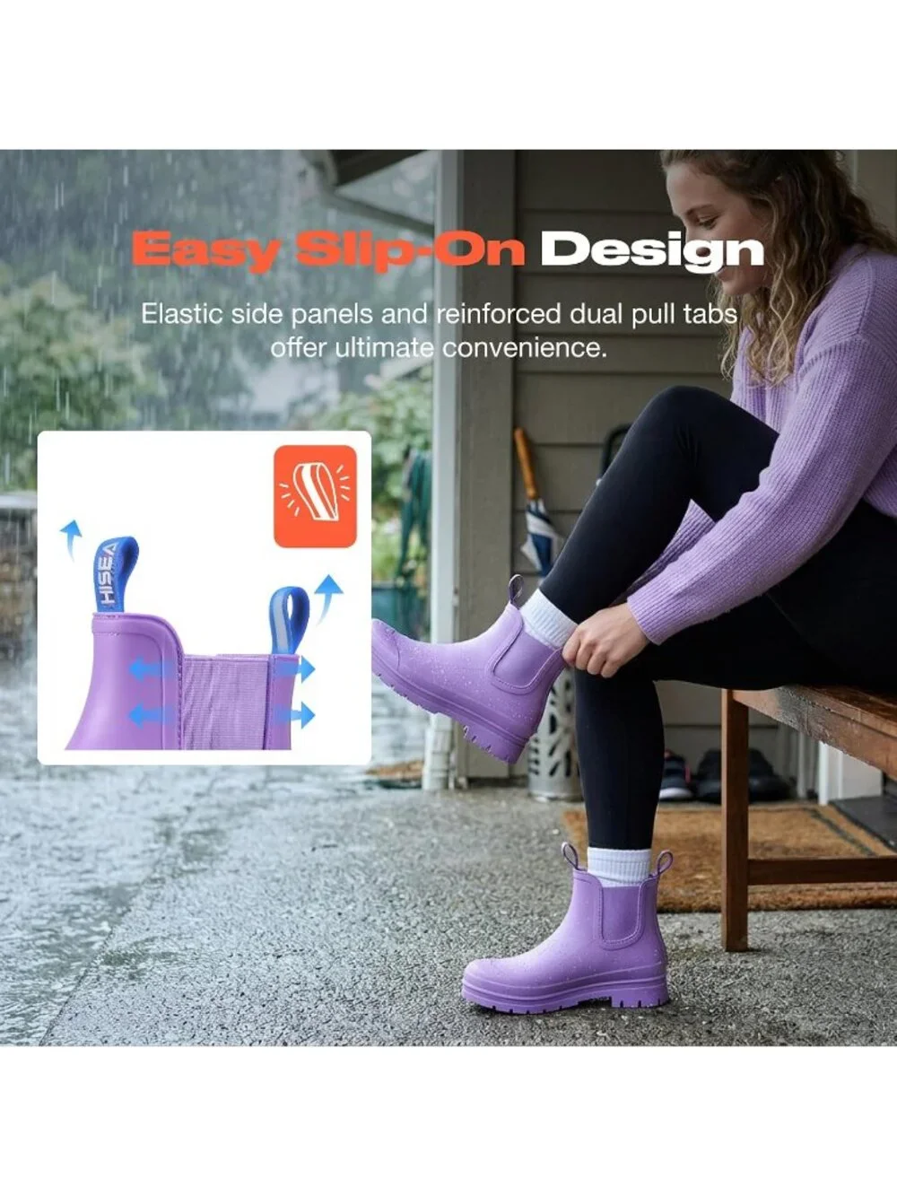 Women's Lavender Short Rain Boots Waterproof Ankle Chelsea Boots Non-Slip Matte